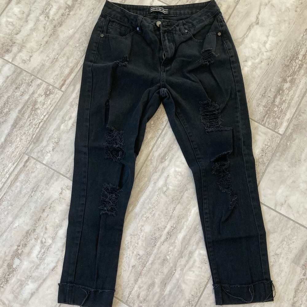 Small black distressed boyfriend jeans